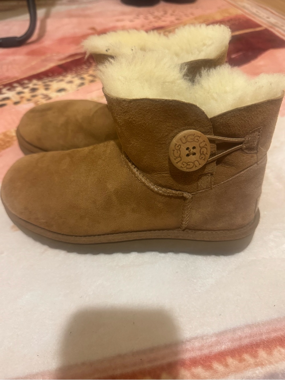 UGG Chestnut Suede Sheepskin Button Mini Boot